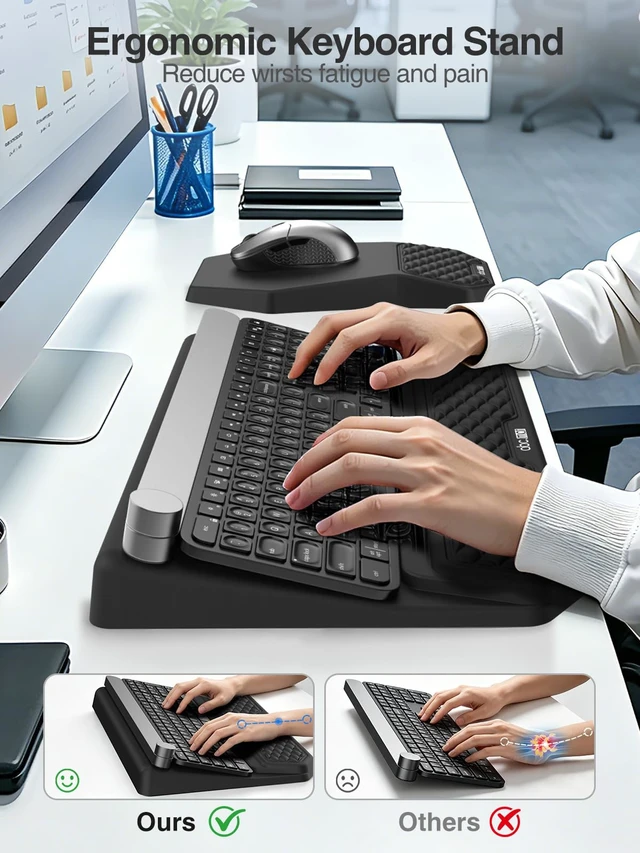 Alt view image 2 of 7 - Ergonomic Wrist Rest with Keyboard Stand and Mouse Pad for Easy Typing | Keyboard Holder with Storage Slot, Mousepad for Carpal Tunnel Pain Relief with Massage Bulge and Slow Rebound Memory Foam