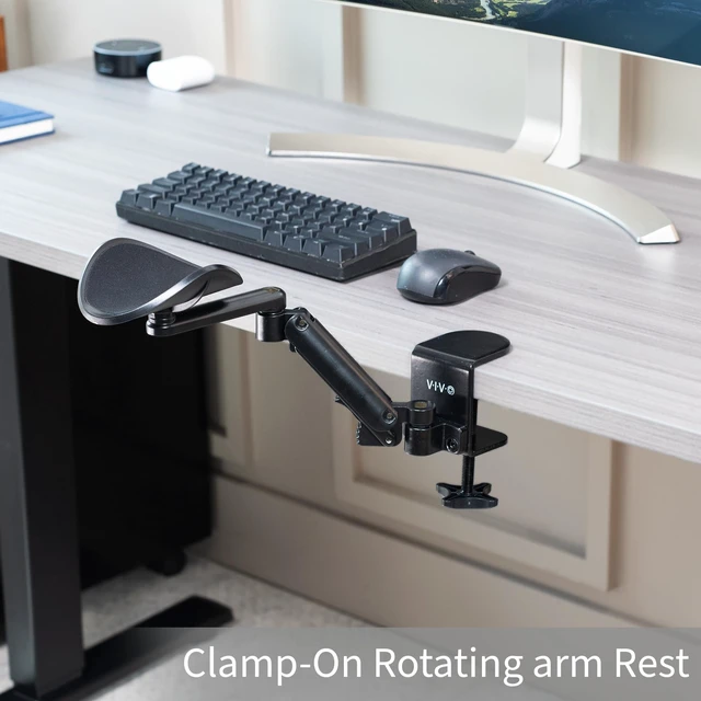 Alt view image 2 of 7 - VIVO Clamp-on Adjustable Arm Rest | 360° Rotation, Universal Desk Cradle, Elbow Cushion Armrest, Above Table Extension Platform Arm Support, Black, MOUNT-ARM01
