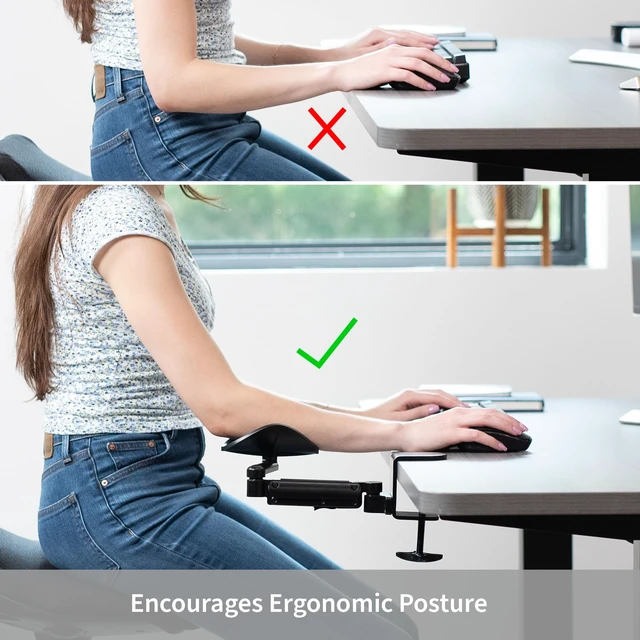 Alt view image 6 of 7 - VIVO Clamp-on Adjustable Arm Rest | 360° Rotation, Universal Desk Cradle, Elbow Cushion Armrest, Above Table Extension Platform Arm Support, Black, MOUNT-ARM01