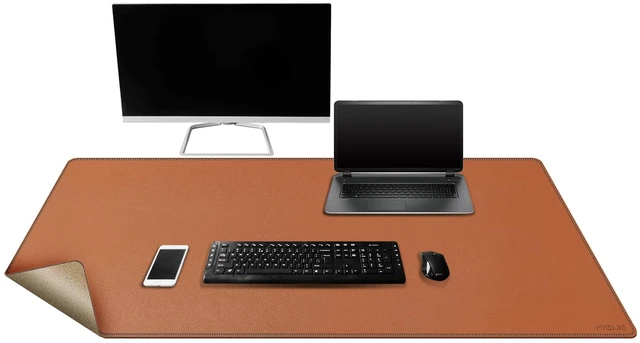 Main image of Mydours 48" x 20" XL Large Desk Mat - PU Leather Full Desk Mouse Pad, Brown | Extended PU Leather Surfaces Desk Pad for Home Office - Gaming Mouse Pad for Keyboard Laptop Computer