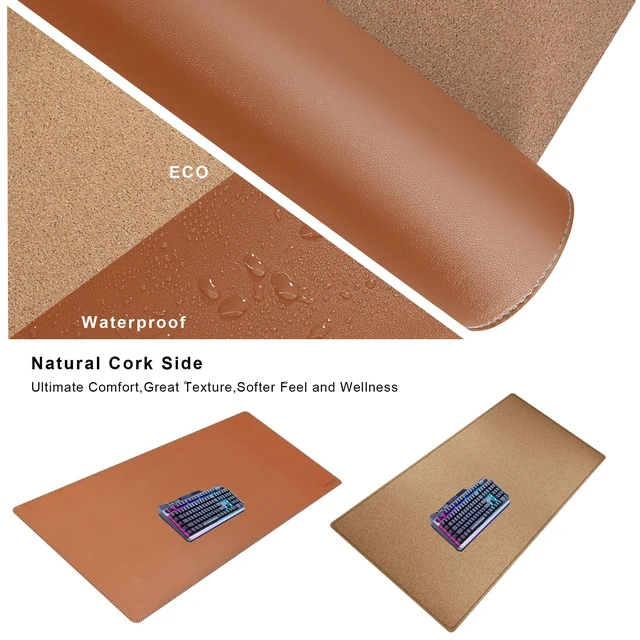 Alt view image 3 of 6 - Mydours 48" x 20" XL Large Desk Mat - PU Leather Full Desk Mouse Pad, Brown | Extended PU Leather Surfaces Desk Pad for Home Office - Gaming Mouse Pad for Keyboard Laptop Computer