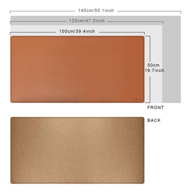 Alt view image 2 of 6 - Mydours 48" x 20" XL Large Desk Mat - PU Leather Full Desk Mouse Pad, Brown | Extended PU Leather Surfaces Desk Pad for Home Office - Gaming Mouse Pad for Keyboard Laptop Computer