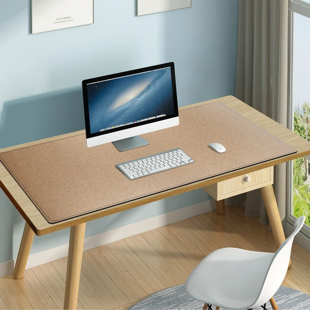 Alt view image 5 of 6 - Mydours 48" x 20" XL Large Desk Mat - PU Leather Full Desk Mouse Pad, Brown | Extended PU Leather Surfaces Desk Pad for Home Office - Gaming Mouse Pad for Keyboard Laptop Computer