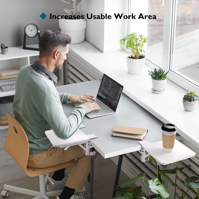 Alt view image 6 of 7 - BONTEC Ergonomic Desk Extender Tray, 9.5"x9.1" Table Mount Arm Wrist Rest Shelf, 90° Foldable Elbow Support, Clamp on Computer Arm Rest for Desk, Office & Home Use, Durable & Easy to Install