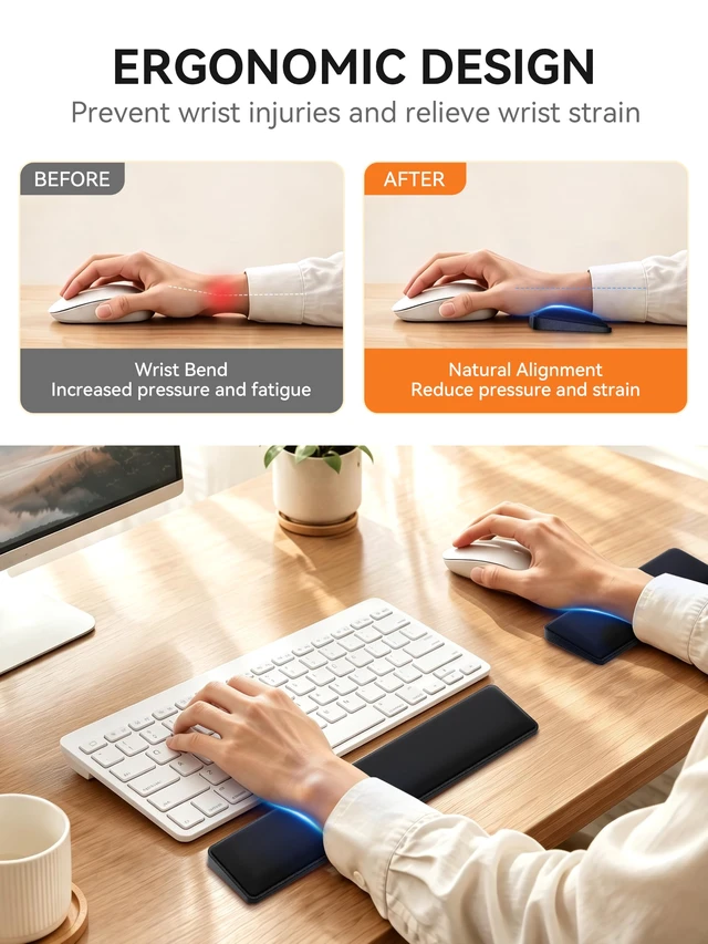 Alt view image 2 of 7 - Cooling Gel Wrist Rest Set, Compact Keyboard & Mouse Wrist Support Pad | Ergonomic Wrist Support, Non-Slip Palm Rest, Provides Wrist Protection to Relieve Pain & Prevent Injuries, Comfortable Typing
