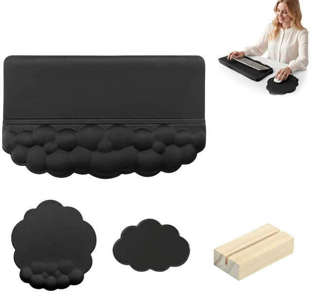 Main image of Workspace Essentials Bundle - Keyboard Wrist Support - Wood Card Rack | Comfort Palm Cushion - Natural Display Rack - Ideal For Office Use
