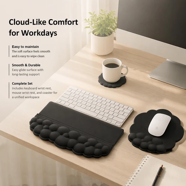 Alt view image 7 of 7 - Workspace Essentials Bundle - Keyboard Wrist Support - Wood Card Rack | Comfort Palm Cushion - Natural Display Rack - Ideal For Office Use