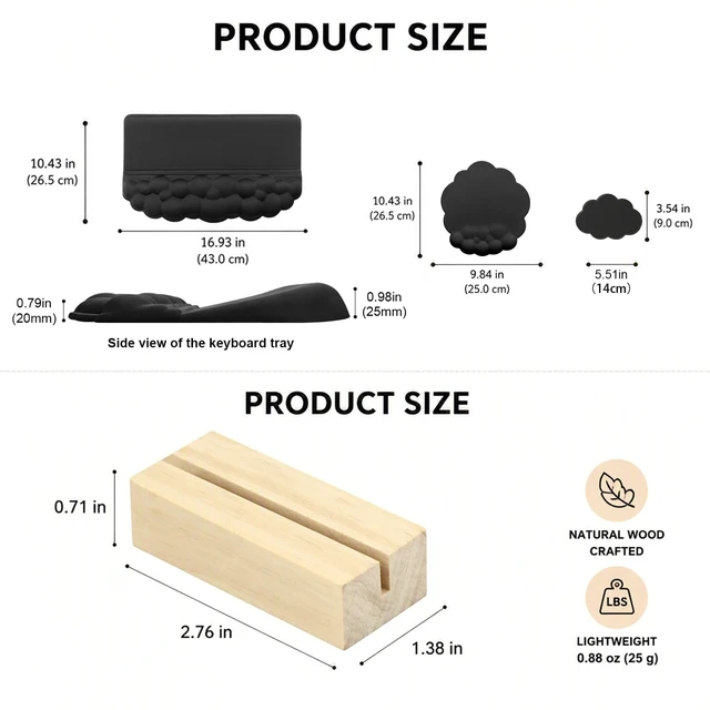Alt view image 2 of 7 - Workspace Essentials Bundle - Keyboard Wrist Support - Wood Card Rack | Comfort Palm Cushion - Natural Display Rack - Ideal For Office Use