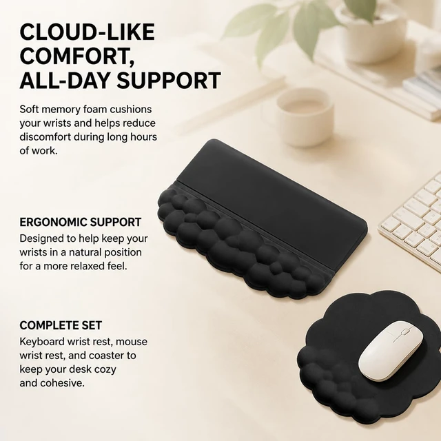 Alt view image 6 of 7 - Workspace Essentials Bundle - Keyboard Wrist Support - Wood Card Rack | Comfort Palm Cushion - Natural Display Rack - Ideal For Office Use