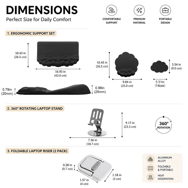 Alt view image 2 of 7 - Office Typing Kit - Keyboard Wrist Rest - Cell Phone Holder - Laptop Stand | Elevated Aluminum Riser With Soft Ergonomic Pad Helps Reduce Typing Strain For Office Professionals