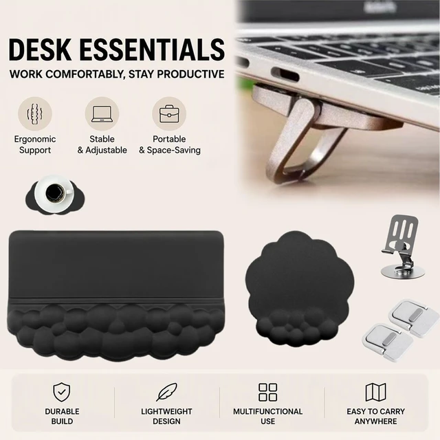 Alt view image 3 of 7 - Office Typing Kit - Keyboard Wrist Rest - Cell Phone Holder - Laptop Stand | Elevated Aluminum Riser With Soft Ergonomic Pad Helps Reduce Typing Strain For Office Professionals