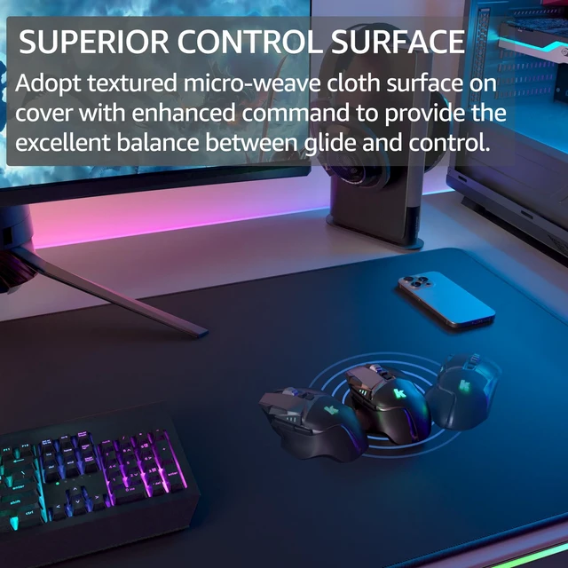 Alt view image 2 of 7 - KTRIO Oversized Gaming Mouse Pad Desk Mat for Gamer, 47.3" x 23.6", Black | Full Desk Coverage, Superior Micro-Weave Cloth, Non-Slip Rubber Base, Durable Stitched Edges, Water-Resistant Coating