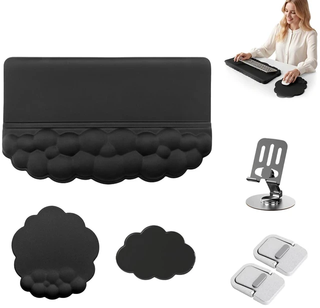 Main image of Office Typing Kit - Keyboard Wrist Rest - Cell Phone Holder - Laptop Stand | Elevated Aluminum Riser With Soft Ergonomic Pad Helps Reduce Typing Strain For Office Professionals