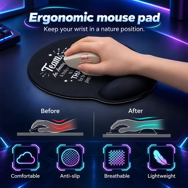 Alt view image 4 of 7 - Tellegloww 8 Pcs Employee Appreciation Mouse Pads with Wrist Rest, Black | Team Thank You Gifts for Small Group Office Coworkers, Rubber Non Slip Base, Inspirational Quotes Design, Ideal for Work Desk