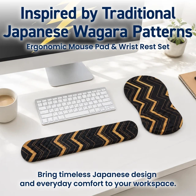 Alt view image 2 of 7 - Japanese Mouse Pad with Wrist Rest | Ergonomic Memory Foam, Large | Ergonomic mouse pad with wrist rest featuring a smooth Lycra surface, memory foam cushioning, and a non-slip silicone base.