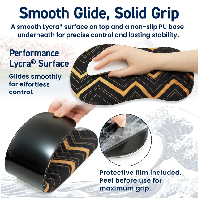 Alt view image 5 of 7 - Japanese Mouse Pad with Wrist Rest | Ergonomic Memory Foam, Large | Ergonomic mouse pad with wrist rest featuring a smooth Lycra surface, memory foam cushioning, and a non-slip silicone base.
