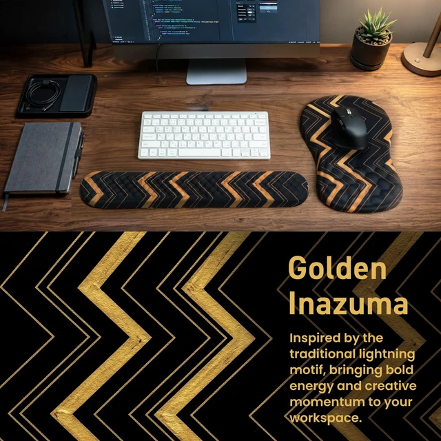 Alt view image 7 of 7 - Japanese Mouse Pad with Wrist Rest | Ergonomic Memory Foam, Large | Ergonomic mouse pad with wrist rest featuring a smooth Lycra surface, memory foam cushioning, and a non-slip silicone base.