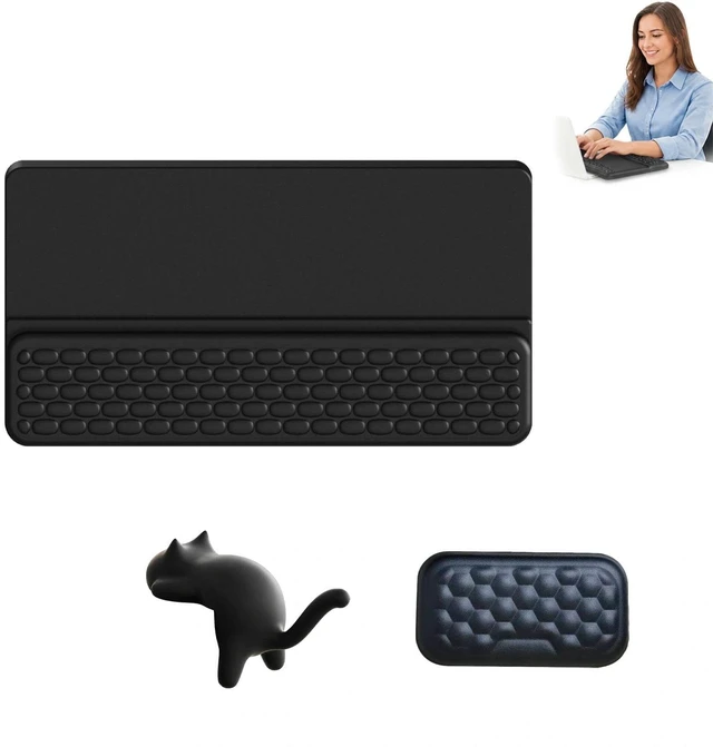 Main image of Ergonomic Keyboard Wrist Rest, Cute Cat Bag Hook, Leather Wrist Rest Pad | Office Desk Accessories and Cat Lover Gifts, Ergonomic Wrist Rest and Bag Hook for Home Office and Work