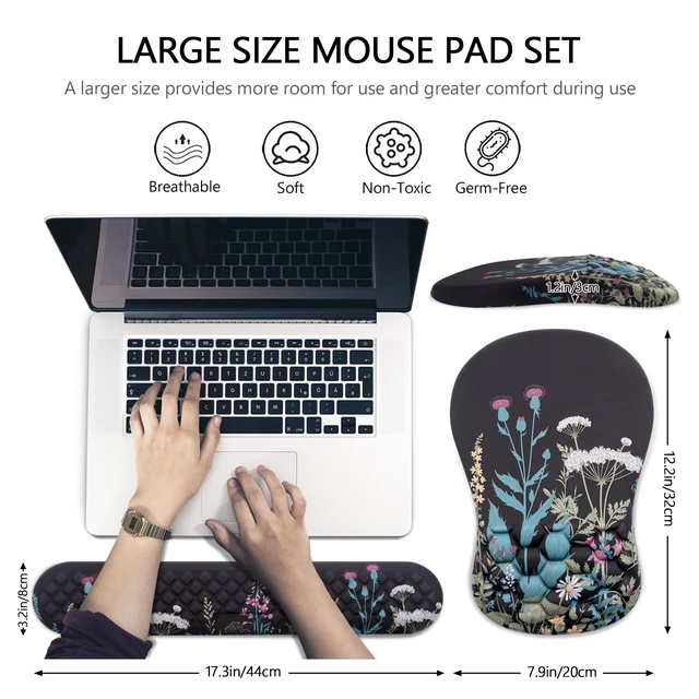 Alt view image 5 of 7 - Mouse Pad Wrist Support, Laokiiy 2 in1 Keyboard Wrist Rest+ Ergonomic Mouse Pad, Non-Slip Wrist Rest for Computer Keyboard, Made Easy Typing & Relieve Wrist Pain(Flower)
