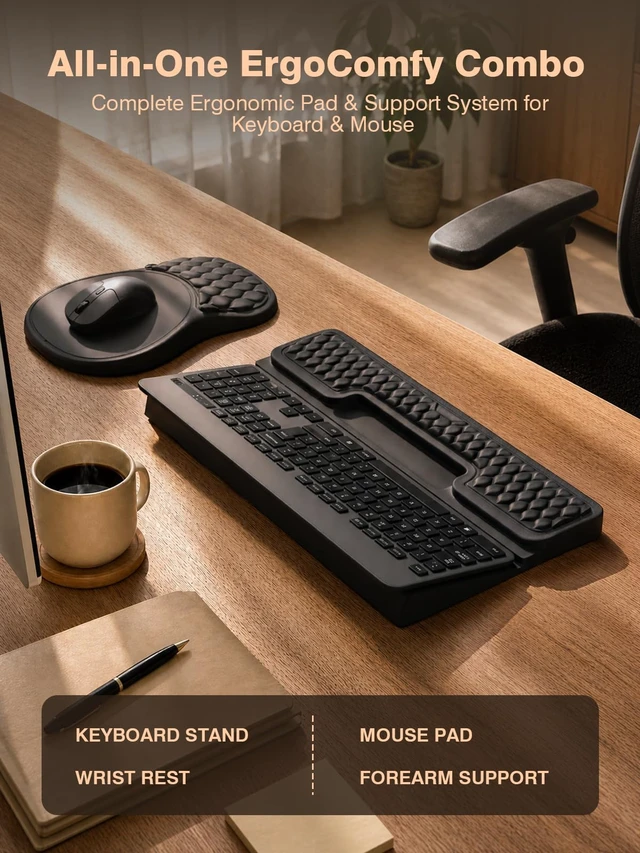 Alt view image 2 of 7 - Aszqvd Ergonomic Keyboard and Mouse Pad Combo with Stand/Wrist Rest, Black | Keyboard Riser Mousepad for Desk with Soft Memory Foam, Comfy Massage, Non-slip PU Base,Carpal Tunnel Pain Relief