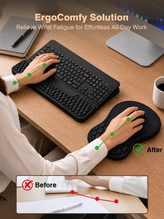 Alt view image 3 of 7 - Aszqvd Ergonomic Keyboard and Mouse Pad Combo with Stand/Wrist Rest, Black | Keyboard Riser Mousepad for Desk with Soft Memory Foam, Comfy Massage, Non-slip PU Base,Carpal Tunnel Pain Relief