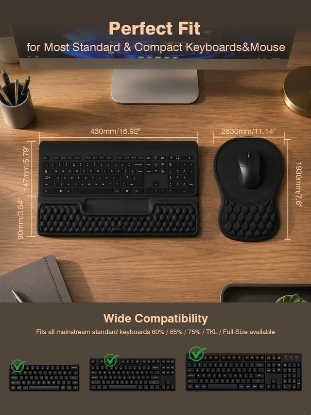 Alt view image 6 of 7 - Aszqvd Ergonomic Keyboard and Mouse Pad Combo with Stand/Wrist Rest, Black | Keyboard Riser Mousepad for Desk with Soft Memory Foam, Comfy Massage, Non-slip PU Base,Carpal Tunnel Pain Relief