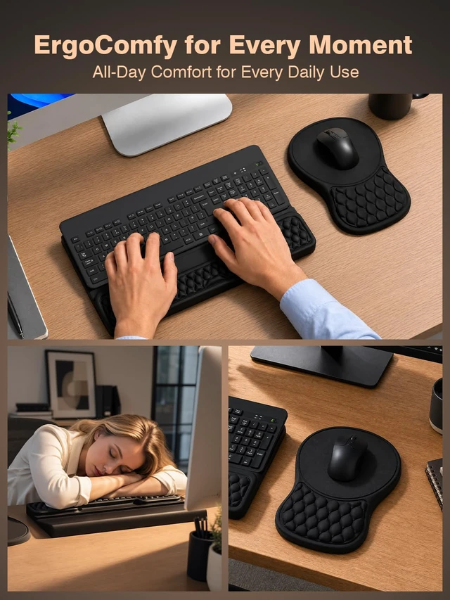 Alt view image 7 of 7 - Aszqvd Ergonomic Keyboard and Mouse Pad Combo with Stand/Wrist Rest, Black | Keyboard Riser Mousepad for Desk with Soft Memory Foam, Comfy Massage, Non-slip PU Base,Carpal Tunnel Pain Relief