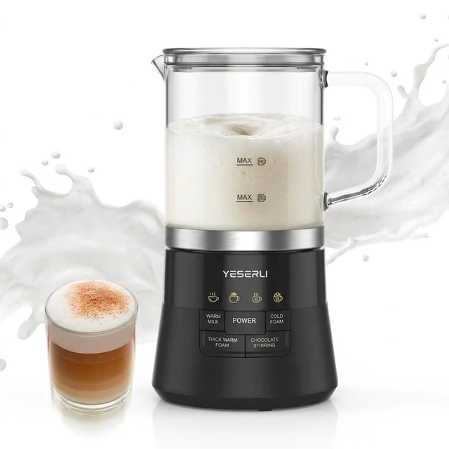Main image of YESERLI 4-in-1 Electric Milk Frother and Steamer with Detachable Glass Jug, Automatic Hot & Cold Foam Maker, 8.5 oz Frothing/13.5 oz Warming, Dishwasher-Safe Milk Warmer for Latte & Hot Chocolate