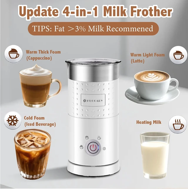 Alt view image 2 of 7 - 4 in 1 Milk FrotherElectric Milk Frother and Steamer 300mlFast Frothing | Stainless Steel Inner,Automatic Hot& Cold Foam Maker and Milk Warmer For Latte, Cappuccinos, MacchiatoWhite