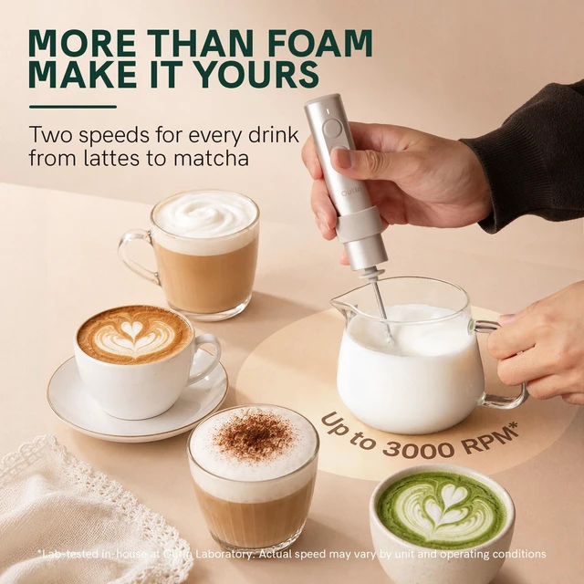 Alt view image 5 of 7 - OutIn LattoGo Milk Frother HandheldRechargeable & Professional Grade | Electric Frother for Milk, Mini Mixer & Coffee Blender for Barista-Quality Latte Anywhere with Travel Case (Starburst Silver)