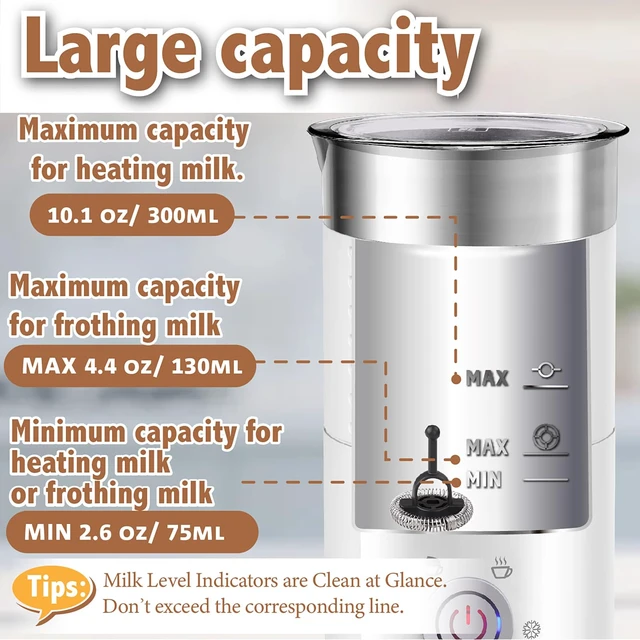 Alt view image 3 of 7 - 4 in 1 Milk FrotherElectric Milk Frother and Steamer 300mlFast Frothing | Stainless Steel Inner,Automatic Hot& Cold Foam Maker and Milk Warmer For Latte, Cappuccinos, MacchiatoWhite