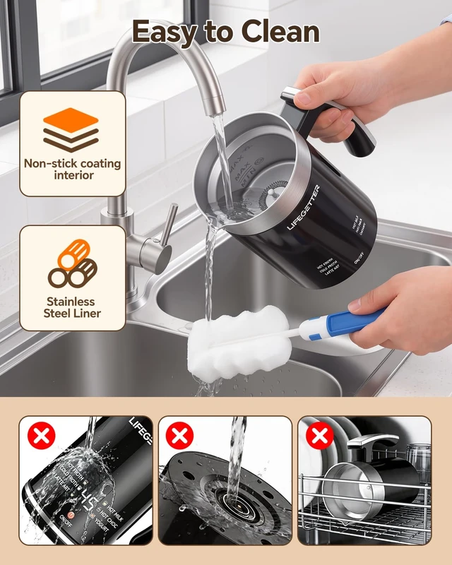 Alt view image 7 of 7 - LIFEGETTER Milk Frother and Steamer 6-in-1 Electric Automatic Milk Frother | 420ml/14.2oz Hot & Cold Foam Maker with Temp Contro Milk Warmer for Latte Cappuccino Macchiato Hot Chocolate Yogurt