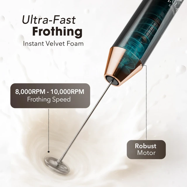 Alt view image 6 of 7 - Zulay Kitchen Rechargeable Milk Frother Handheld - Frother Wand, Drink Mixer, Electric Whisk Frother, for Cappuccinos, Matcha & Protein Powder - Lux 4 Whisk 2 Speed Waterproof 2000mAh Black Copper