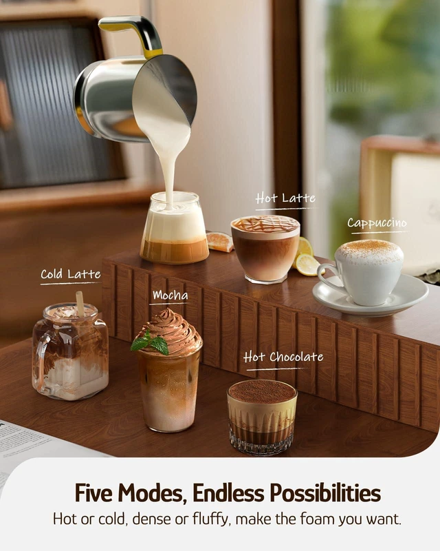 Alt view image 3 of 7 - Hazel Quinn Milk Frother - Milk Steamer with Adjustable Temperature & Foam Thickness, Dishwasher Safe, Detachable Base, for Latte/Cappuccino/Hot Chocolate, Cold Foam, 400ML (13.5OZ) - Floral Printed