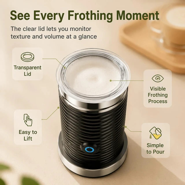 Alt view image 2 of 7 - Milk frothing machineAutomatic milk frotherElectric for Hot & Cold Froth, Froth Or Heat MilkMultifunctional milk frotherAutomatic off & Easy Cleaning, Silent Operation (black)