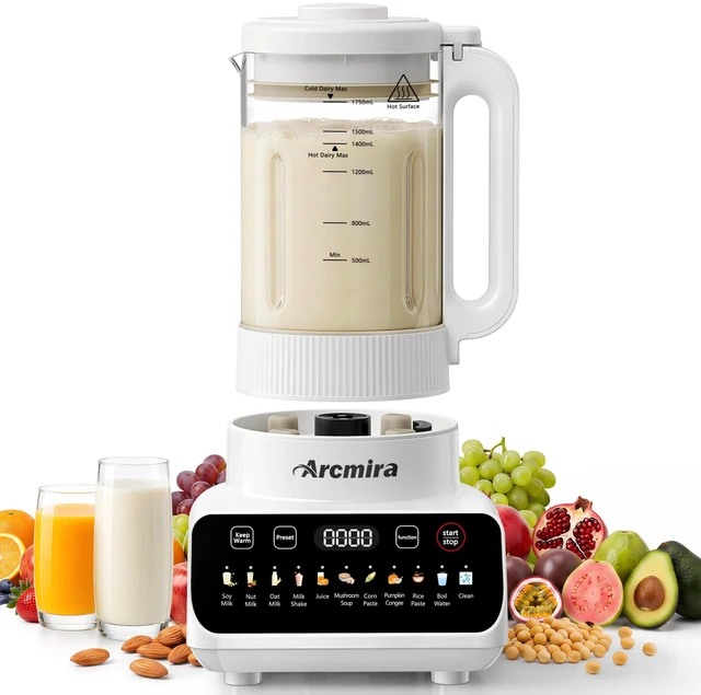 Main image of Arcmira Nut Milk Maker with Detachable Design, 13-in-1 Automatic, 59.18oz | No Soak, Delay Start, Keep Warm & Auto-Clean Soy Milk Maker Machine, Fresh Homemade Almond/Oat Milk, Juice, Soup, Shakes