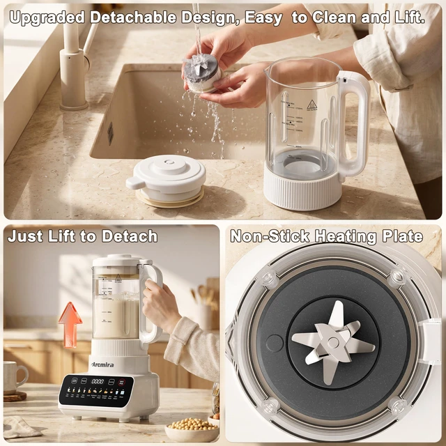 Alt view image 3 of 7 - Arcmira Nut Milk Maker with Detachable Design, 13-in-1 Automatic, 59.18oz | No Soak, Delay Start, Keep Warm & Auto-Clean Soy Milk Maker Machine, Fresh Homemade Almond/Oat Milk, Juice, Soup, Shakes