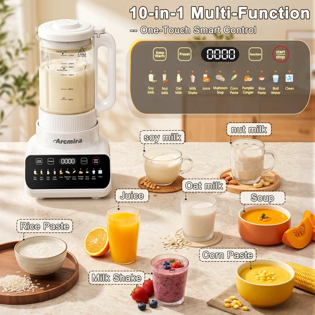 Alt view image 4 of 7 - Arcmira Nut Milk Maker with Detachable Design, 13-in-1 Automatic, 59.18oz | No Soak, Delay Start, Keep Warm & Auto-Clean Soy Milk Maker Machine, Fresh Homemade Almond/Oat Milk, Juice, Soup, Shakes
