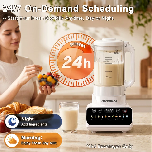 Alt view image 5 of 7 - Arcmira Nut Milk Maker with Detachable Design, 13-in-1 Automatic, 59.18oz | No Soak, Delay Start, Keep Warm & Auto-Clean Soy Milk Maker Machine, Fresh Homemade Almond/Oat Milk, Juice, Soup, Shakes