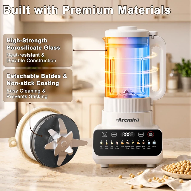 Alt view image 7 of 7 - Arcmira Nut Milk Maker with Detachable Design, 13-in-1 Automatic, 59.18oz | No Soak, Delay Start, Keep Warm & Auto-Clean Soy Milk Maker Machine, Fresh Homemade Almond/Oat Milk, Juice, Soup, Shakes