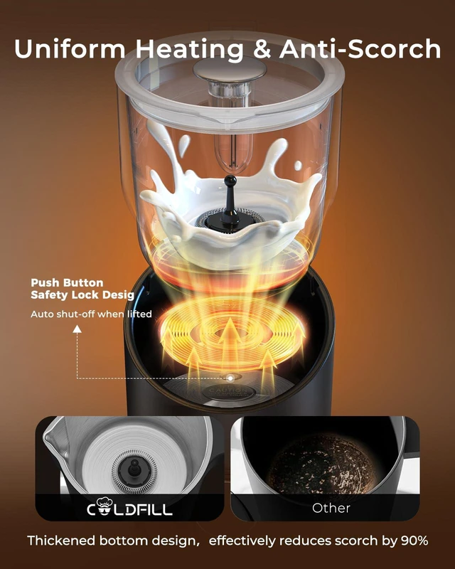 Alt view image 7 of 7 - COLDFILL Electric Milk Frother, 21.16oz/600ml Automatic Milk Steamer | Hot & Cold Foam Maker, Temperature Control, Auto Shut-Off, Ergonomic Grip, Dishwasher Safe, Detachable Frother for Coffee
