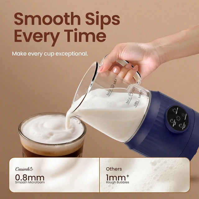 Alt view image 3 of 7 - Casimhu 4-in-1 Milk Frother, Electric Milk Frother and Steamer with LED Touch Screen, Ceramic Lining Bottom, Milk Warmer 13.52oz for Lattes, Cappuccinos, and Macchiatos at Home (Navy blue)