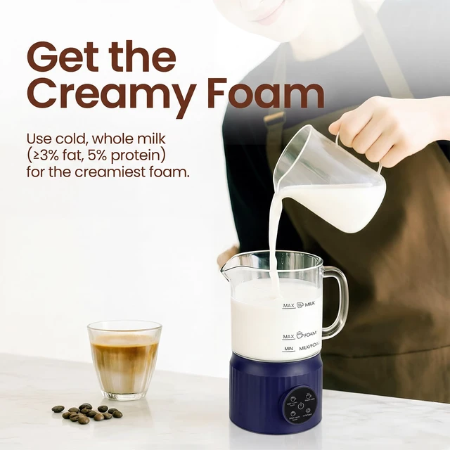 Alt view image 5 of 7 - Casimhu 4-in-1 Milk Frother, Electric Milk Frother and Steamer with LED Touch Screen, Ceramic Lining Bottom, Milk Warmer 13.52oz for Lattes, Cappuccinos, and Macchiatos at Home (Navy blue)