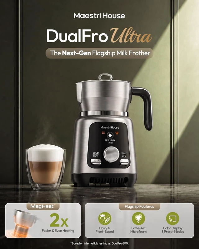 Alt view image 2 of 7 - House DualFro Ultra Milk Frother and Steamer, 17oz, IH Fast Heating | 8 Modes, Dairy and Barista Plant Milk, Latte Art Microfoam, Auto Keep Warm, Dishwasher Safe, Stainless Steel, For Home Cafe