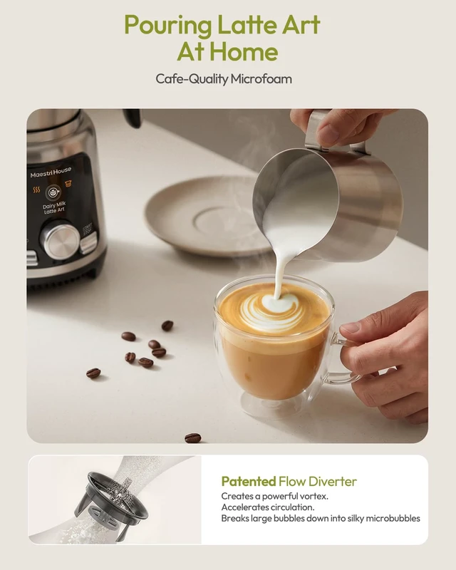 Alt view image 6 of 7 - House DualFro Ultra Milk Frother and Steamer, 17oz, IH Fast Heating | 8 Modes, Dairy and Barista Plant Milk, Latte Art Microfoam, Auto Keep Warm, Dishwasher Safe, Stainless Steel, For Home Cafe