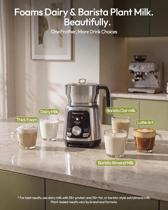 Alt view image 5 of 7 - House DualFro Ultra Milk Frother and Steamer, 17oz, IH Fast Heating | 8 Modes, Dairy and Barista Plant Milk, Latte Art Microfoam, Auto Keep Warm, Dishwasher Safe, Stainless Steel, For Home Cafe
