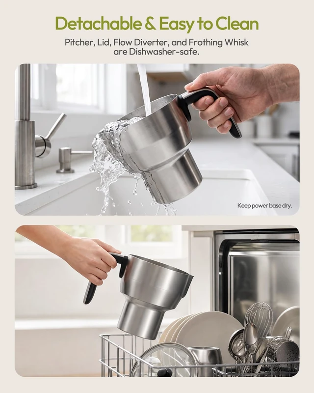 Alt view image 7 of 7 - House DualFro Ultra Milk Frother and Steamer, 17oz, IH Fast Heating | 8 Modes, Dairy and Barista Plant Milk, Latte Art Microfoam, Auto Keep Warm, Dishwasher Safe, Stainless Steel, For Home Cafe