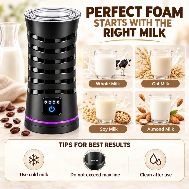 Alt view image 3 of 4 - Electric Milk Frother, 4-in-1 Milk Frother and Steamer, Large Capactity | Hot & Cold Foam |430ml Milk Heating | Touch Control | Nonstick Interior | Quiet Operation | Milk Warmer for Latte, Cappuccino