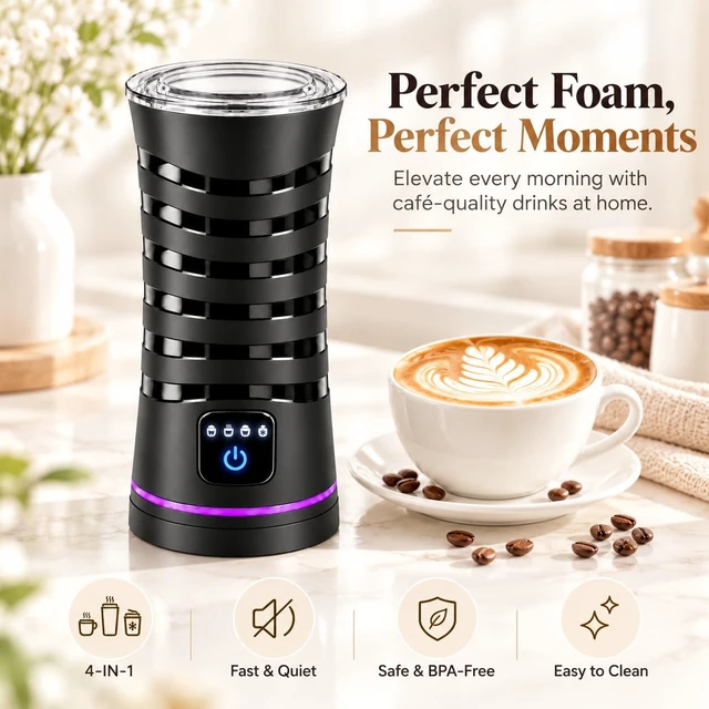Alt view image 4 of 4 - Electric Milk Frother, 4-in-1 Milk Frother and Steamer, Large Capactity | Hot & Cold Foam |430ml Milk Heating | Touch Control | Nonstick Interior | Quiet Operation | Milk Warmer for Latte, Cappuccino