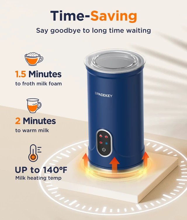 Alt view image 5 of 7 - Spacekey 4-in-1 Electric Milk Frother, Mute Mode, 10.1oz Milk Steamer | Dense Foam, Airy Foam, Cold Foam & Warm Milk, 5oz Frothing, 10.1oz Heating, Auto Shut-Off, Overheat Protection, Non-Stick
